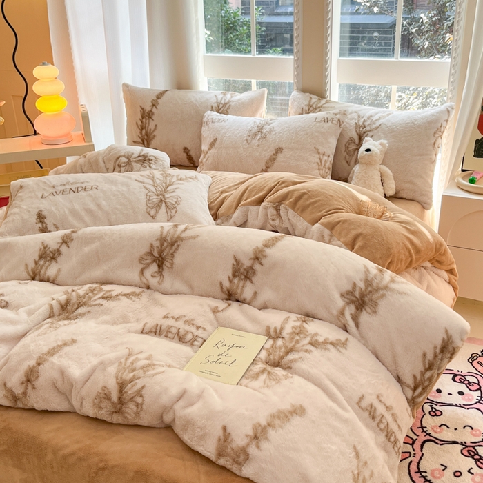 91家纺网 家纺一手货源 找家纺 慕澄家纺 2024新款兔绒牛奶绒加厚保暖印花四件套 仙草