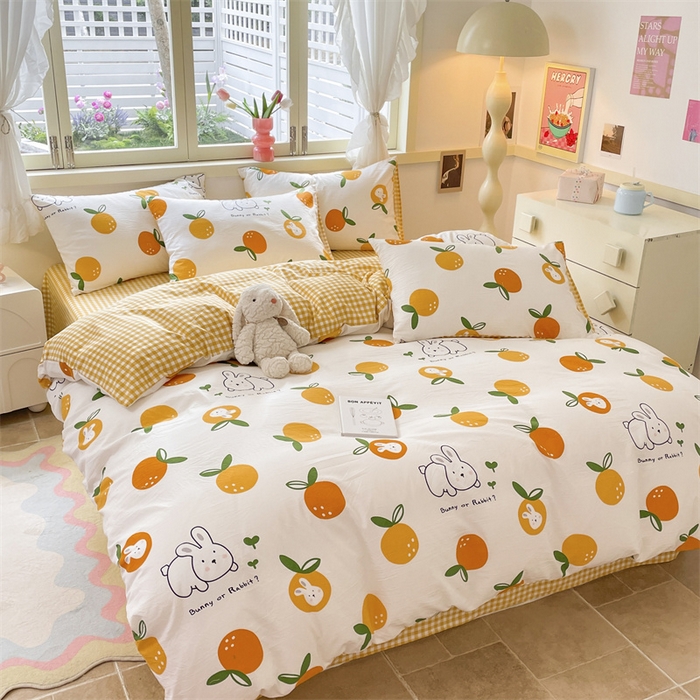 91家纺网 家纺一手货源 找家纺 盛秋家纺 2025新款卡通单被套砂糖兔+黄小格