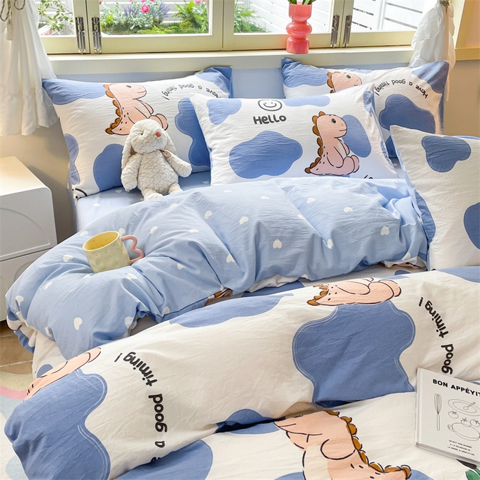 91家纺网 家纺一手货源 找家纺 盛秋家纺 2025新款卡通单被套恐龙宝宝+蓝爱心