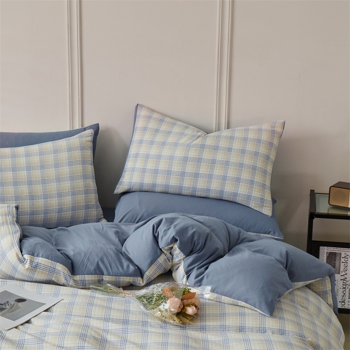 91家纺网 家纺一手货源 找家纺 盛秋家纺 2025新款格子单被套博克+蓝灰