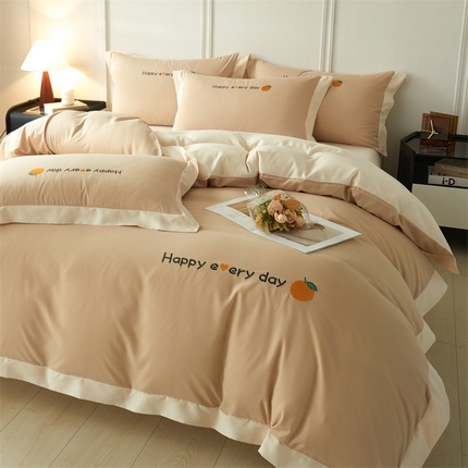 91家纺网 家纺一手货源 找家纺 （总）2025新款水洗磨毛刺绣四件套-桔子-拼角系列