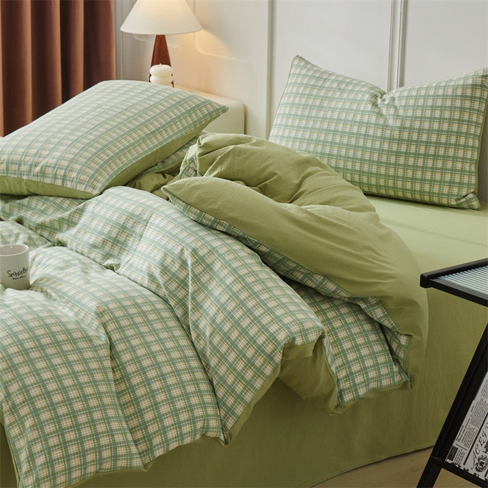 91家纺网 家纺一手货源 找家纺 盛秋家纺 2025新款格子单被套抹茶+果绿