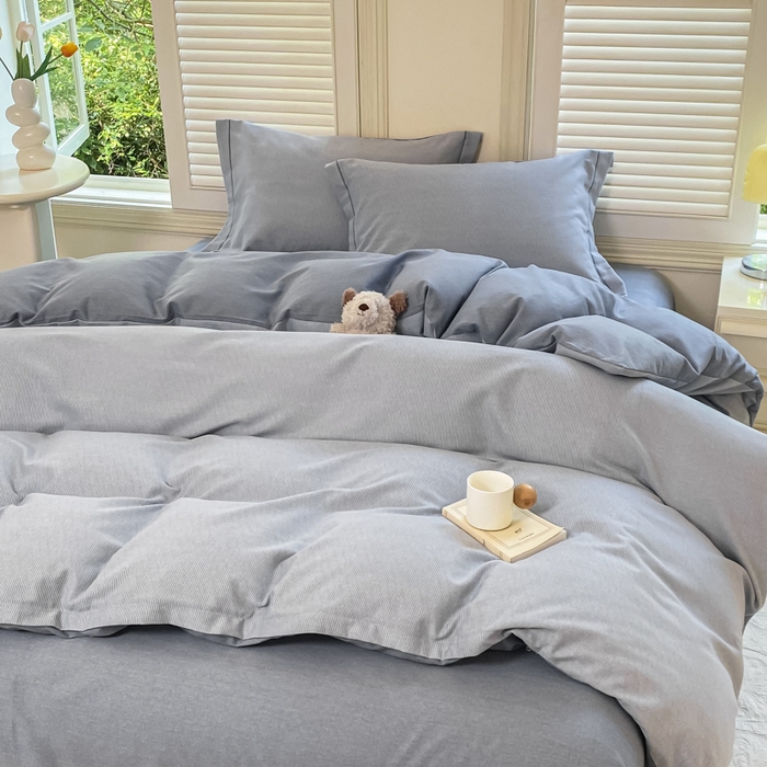 91家纺网 家纺一手货源 找家纺 优品阁 2024新款亲肤舒适全棉磨毛四件套学生三件套系列  邦尼-蓝灰