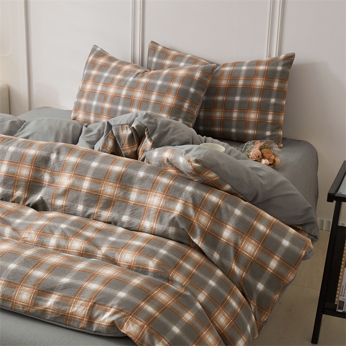 91家纺网 家纺一手货源 找家纺 盛秋家纺 2025新款格子单被套洛卡+中灰