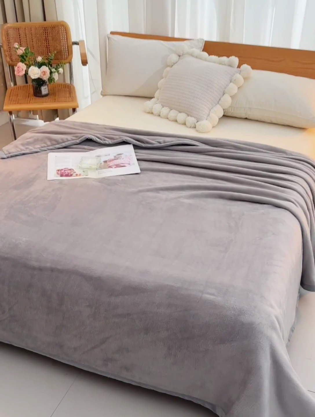 91家纺网 家纺一手货源 找家纺 仟人梦 2024新款A类高克重保暖法兰绒多功能保暖毛毯 银灰