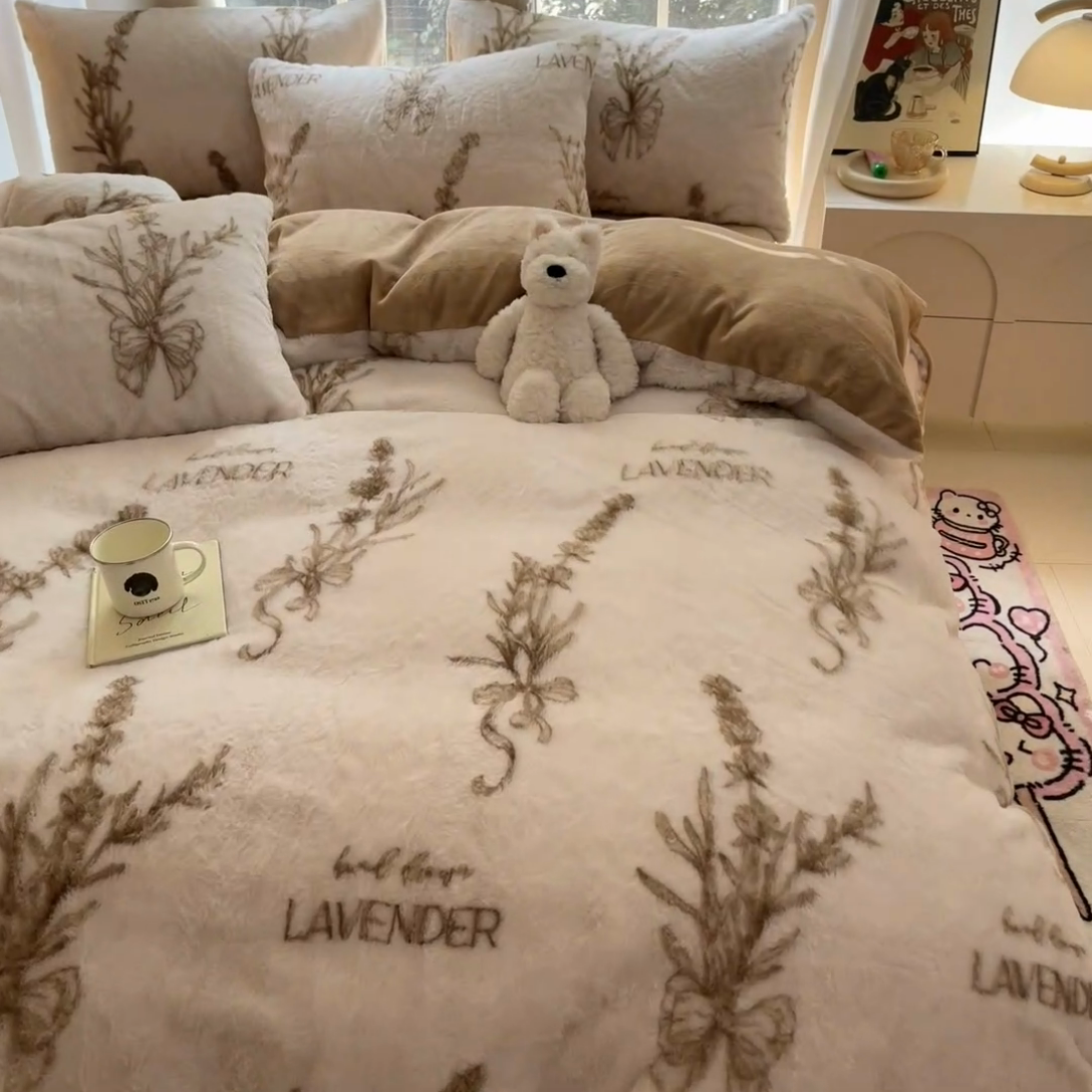 91家纺网 家纺一手货源 找家纺 慕澄家纺 2024新款兔绒牛奶绒加厚保暖印花四件套 仙草