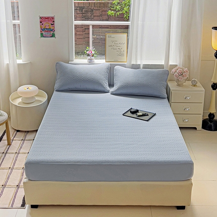 91家纺网 家纺一手货源 找家纺 漫时光 2025新款40支全棉纯色夹棉床笠款 雾霾蓝