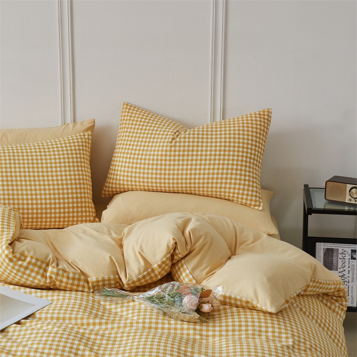 91家纺网 家纺一手货源 找家纺 盛秋家纺 2025新款格子单被套黄小格+云初黄
