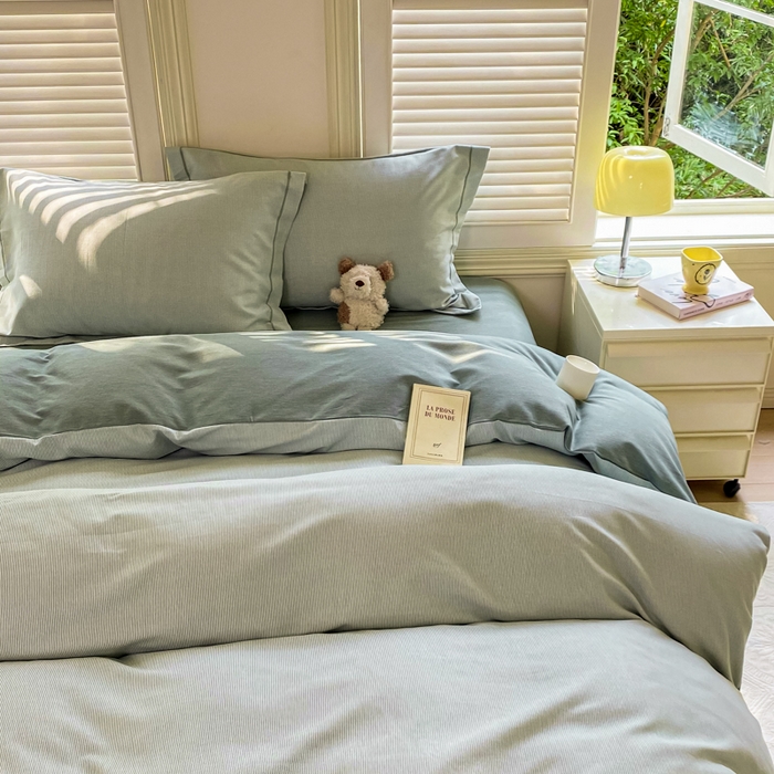 91家纺网 家纺一手货源 找家纺 优品阁 2024新款亲肤舒适全棉磨毛四件套学生三件套系列  邦尼-绿