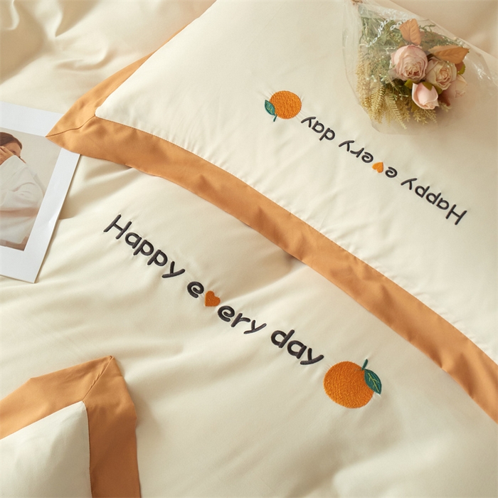 91家纺网 家纺一手货源 找家纺 （总）2025新款水洗磨毛刺绣四件套-桔子-拼角系列