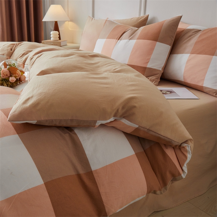 91家纺网 家纺一手货源 找家纺 盛秋家纺 2025新款格子单被套咖大格+奶茶