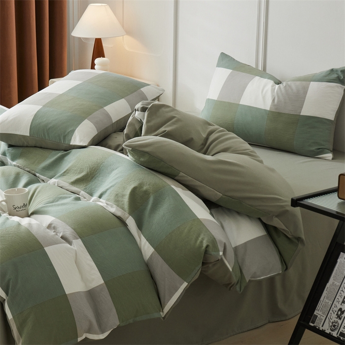 91家纺网 家纺一手货源 找家纺 盛秋家纺 2025新款格子单被套绿大格+明灰