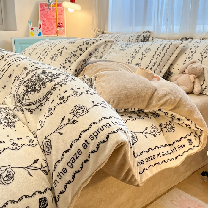 91家纺网 家纺一手货源 找家纺 慕尚家纺 2025新款3.5kg高克重田园花卉类牛奶绒四件套 摩登花园