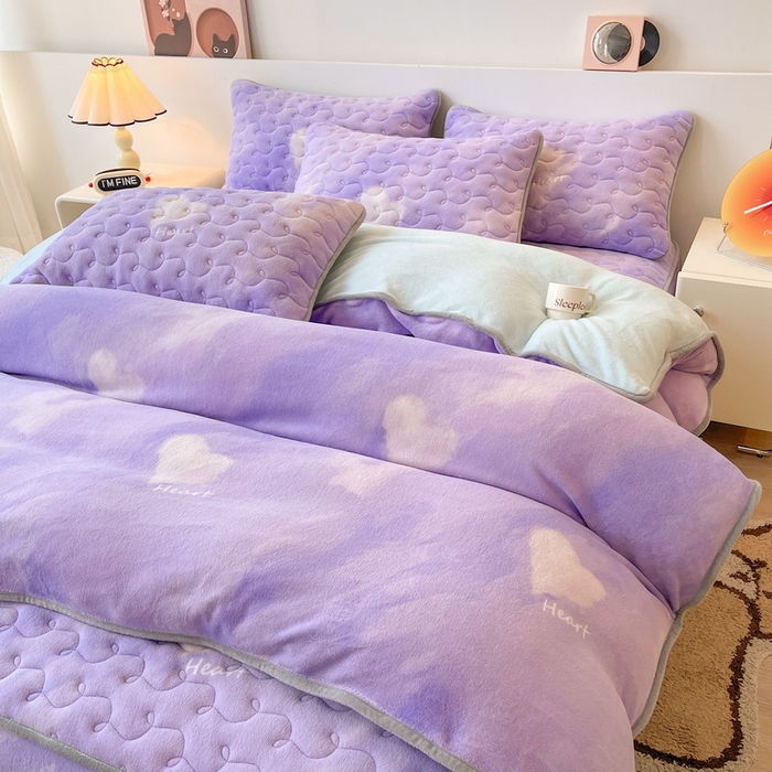 91家纺网 家纺一手货源 找家纺 2024秋冬A类牛奶绒加厚夹棉床笠+牛奶绒被套四件套炫彩