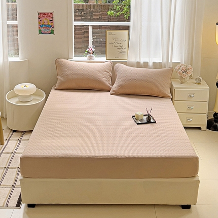 91家纺网 家纺一手货源 找家纺 漫时光 2025新款40支全棉纯色夹棉床笠款 卡其