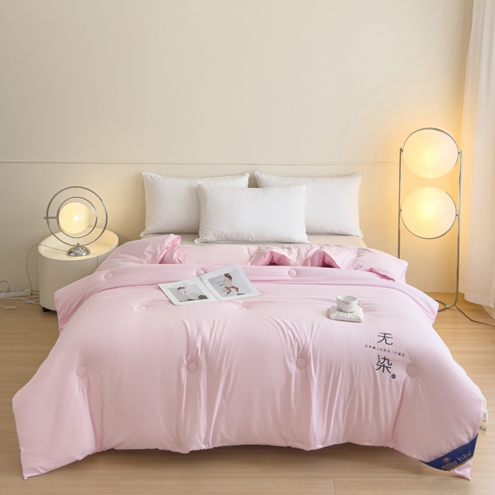 91家纺网 家纺一手货源 找家纺 三俏家纺 2024新款a类无染大豆纤维春秋被冬被学生被 粉色