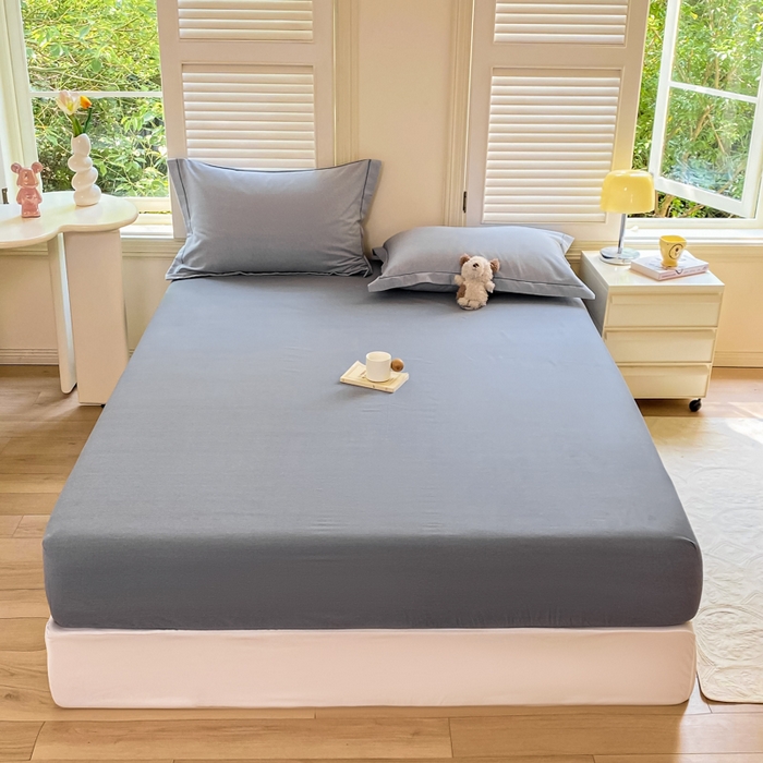 91家纺网 家纺一手货源 找家纺 优品阁 2024新款全棉磨毛四件套单品系列-单床笠 邦尼-蓝灰