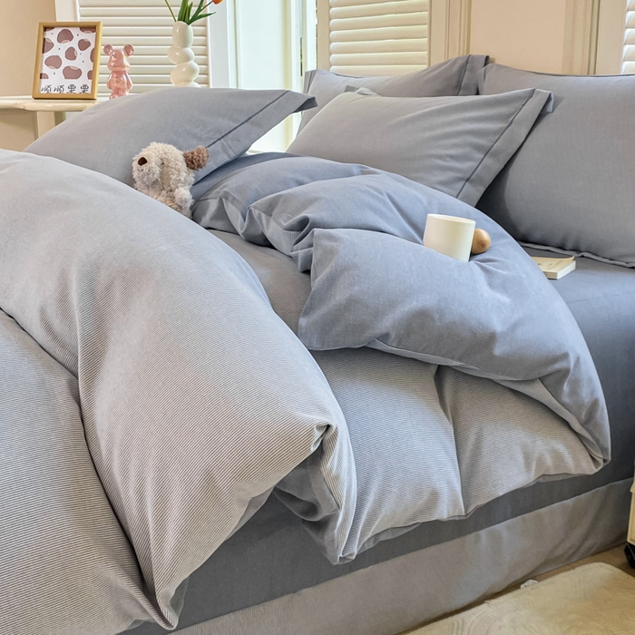 91家纺网 家纺一手货源 找家纺 优品阁 2024新款亲肤舒适全棉磨毛四件套学生三件套系列  邦尼-蓝灰