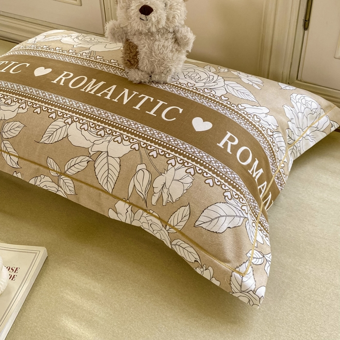 91家纺网 家纺一手货源 找家纺 优品阁 2024新款全棉磨毛四件套单品系列-单枕套 初恋-咖