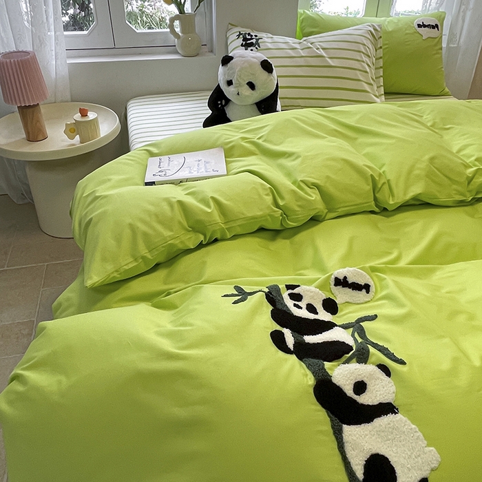 91家纺网 家纺一手货源 找家纺 吉象家纺 2024新款全棉斜纹毛巾绣混搭四件套 熊猫团团