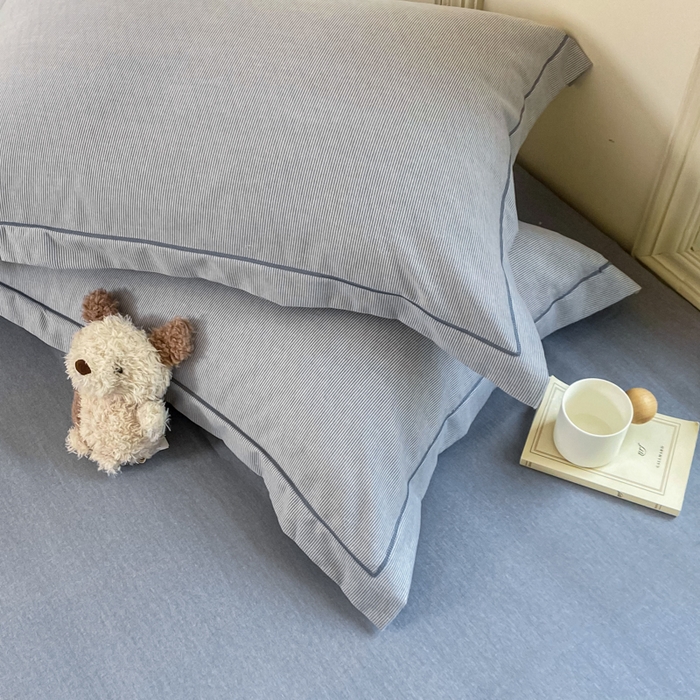 91家纺网 家纺一手货源 找家纺 优品阁 2024新款全棉磨毛四件套单品系列-单枕套 邦尼-蓝灰