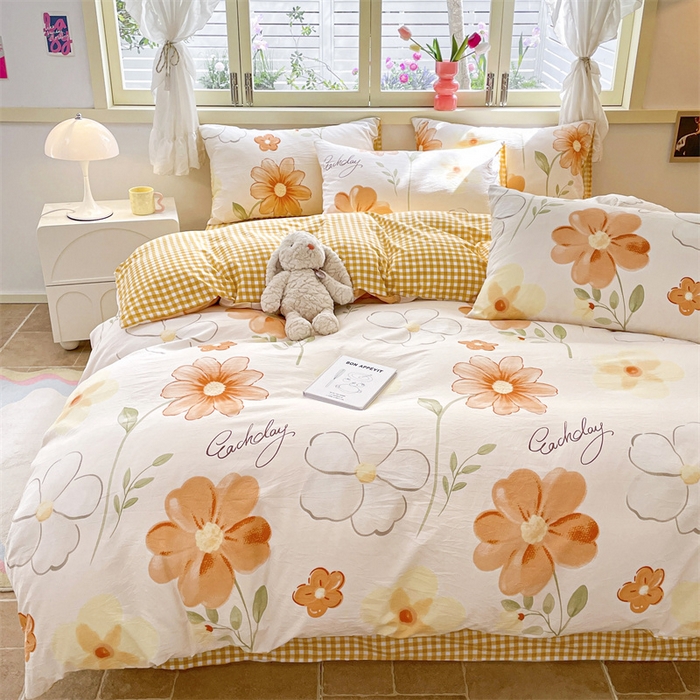 91家纺网 家纺一手货源 找家纺 盛秋家纺 2025新款卡通单被套秋日花语+黄小格