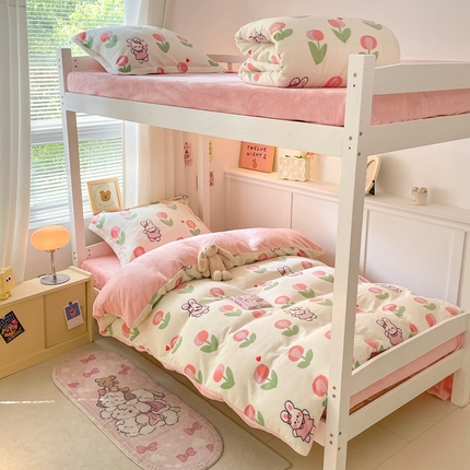 91家纺网 家纺一手货源 找家纺 （总）寻米 2024新款加厚保暖牛奶绒学生三件套