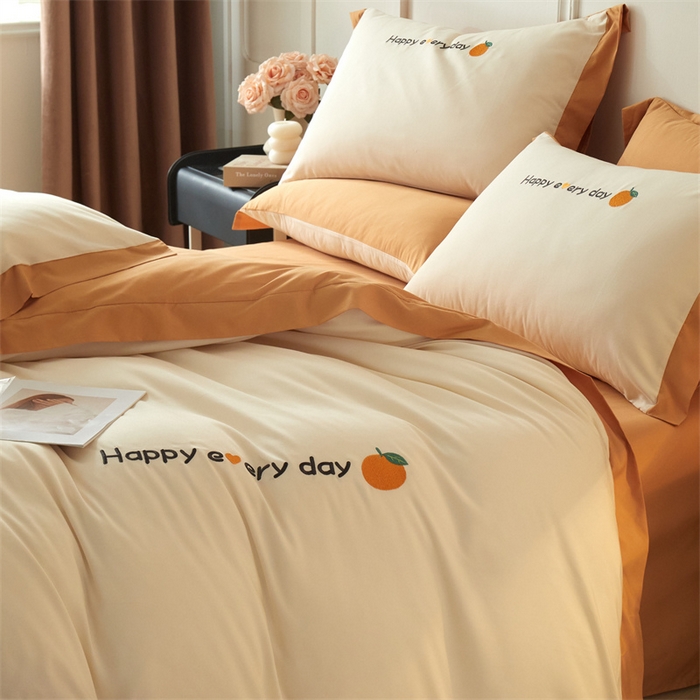 91家纺网 家纺一手货源 找家纺 （总）2025新款水洗磨毛刺绣四件套-桔子-拼角系列