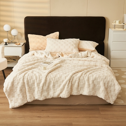 晨曦家纺 2024新款塔芙绒牛奶绒毛毯-初暖系列 初暖-白拼奶黄