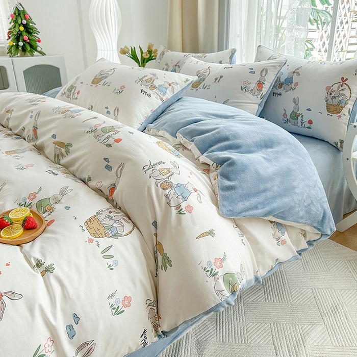 91家纺网 家纺一手货源 找家纺 金鑫汇家纺 2024年新款棉加绒印花四件套保暖牛奶绒法莱绒水晶绒 棉加绒-收获满满