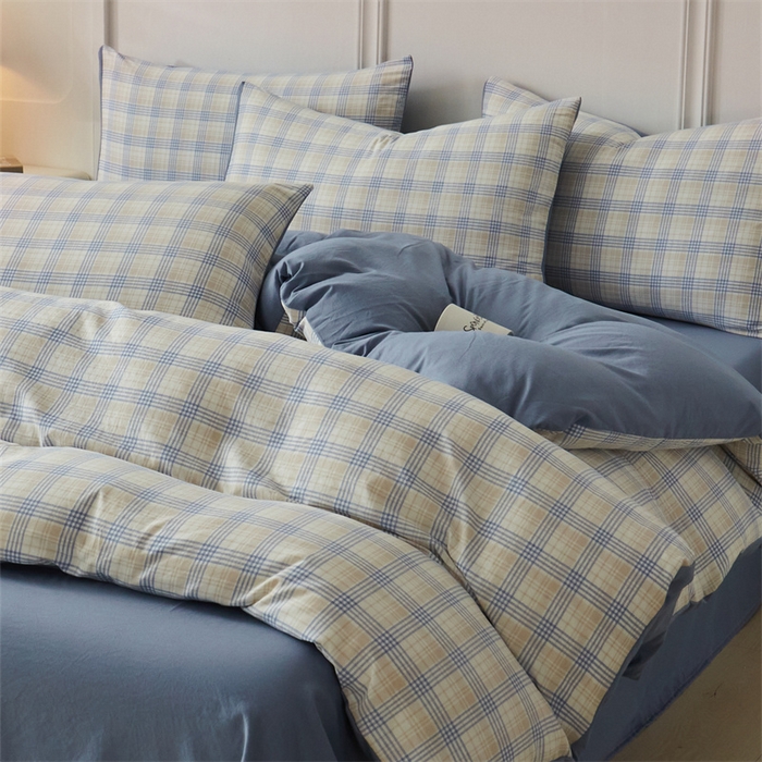 91家纺网 家纺一手货源 找家纺 盛秋家纺 2025新款格子单被套博克+蓝灰