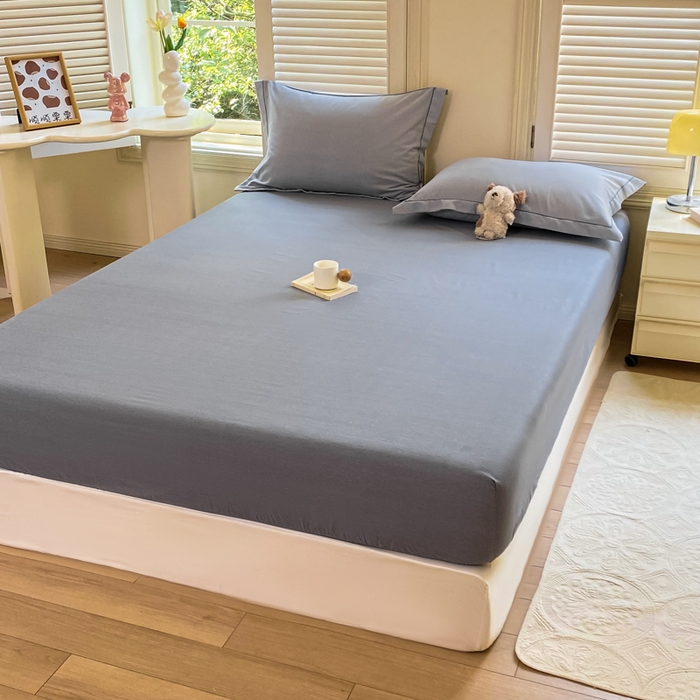 91家纺网 家纺一手货源 找家纺 优品阁 2024新款全棉磨毛四件套单品系列-单床笠 邦尼-蓝灰