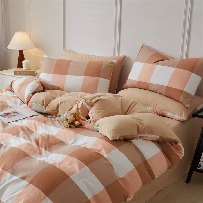 91家纺网 家纺一手货源 找家纺 盛秋家纺 2025新款格子单被套咖大格+奶茶