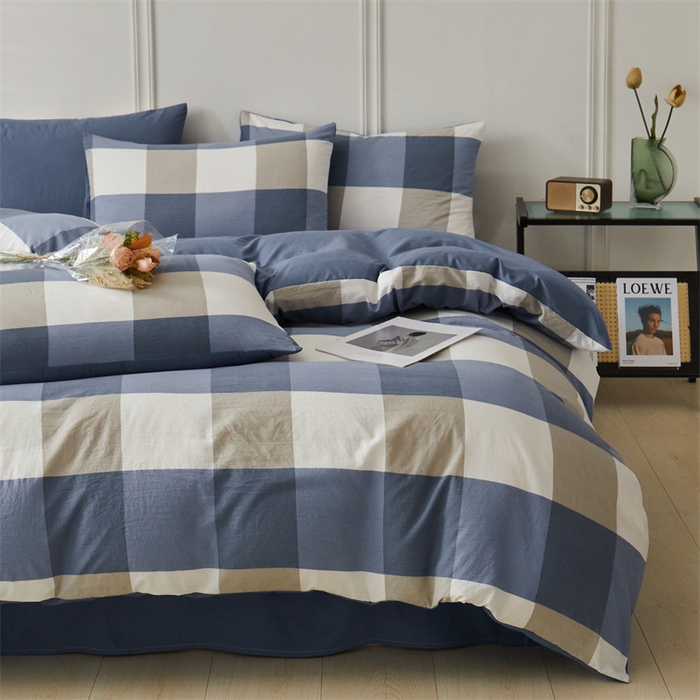 91家纺网 家纺一手货源 找家纺 盛秋家纺 2025新款格子单被套蓝大格+宾利蓝
