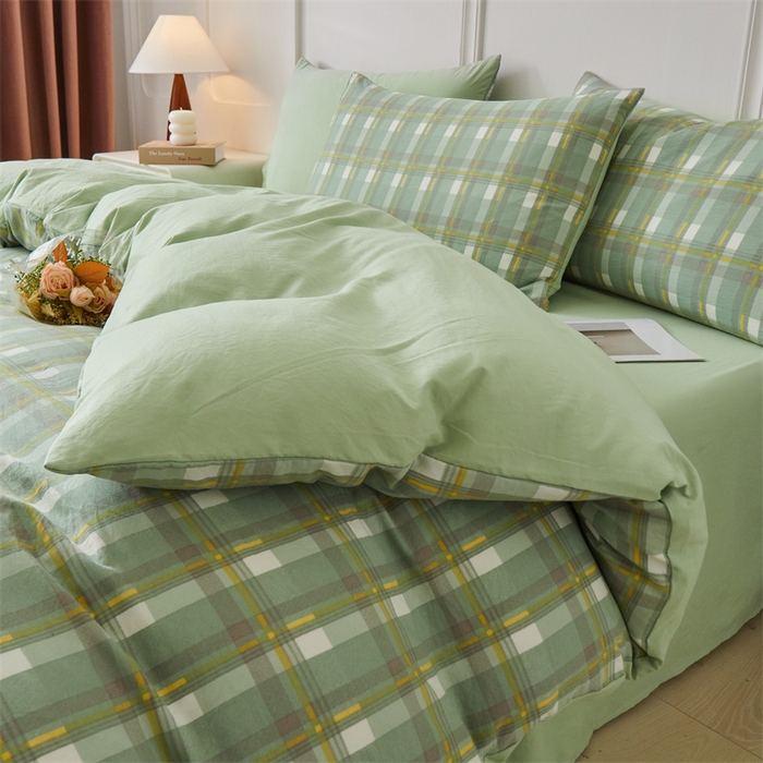 91家纺网 家纺一手货源 找家纺 盛秋家纺 2025新款格子单被套伯曼+灰绿