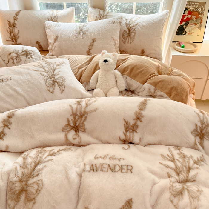 91家纺网 家纺一手货源 找家纺 慕澄家纺 2024新款兔绒牛奶绒加厚保暖印花四件套 仙草