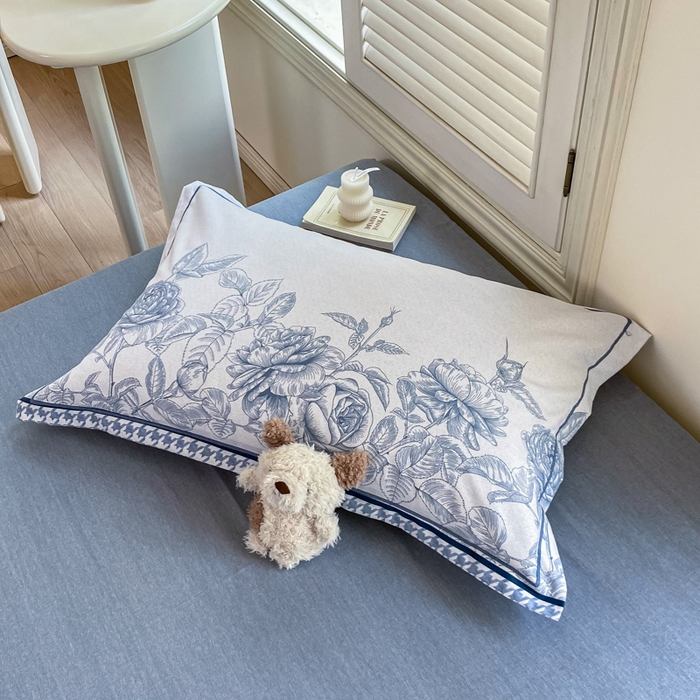 91家纺网 家纺一手货源 找家纺 优品阁 2024新款全棉磨毛四件套单品系列-单枕套 温妮莎-蓝