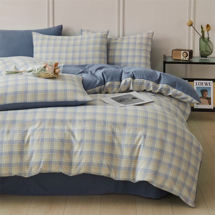 91家纺网 家纺一手货源 找家纺 盛秋家纺 2025新款格子单被套博克+蓝灰