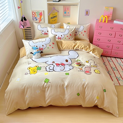 木堇家居 2024新款三丽欧大版原棉磨毛四件套 萌趣大耳狗