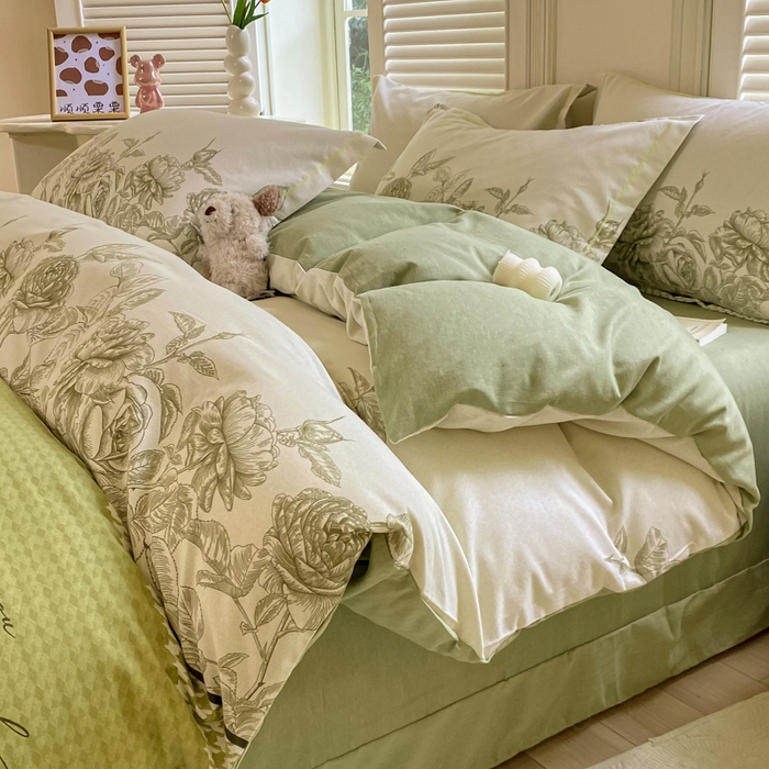 91家纺网 家纺一手货源 找家纺 优品阁 2024新款亲肤舒适全棉磨毛四件套学生三件套系列  温妮莎-绿