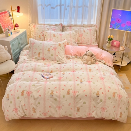 91家纺网 家纺一手货源 找家纺 （总）慕尚家纺 2024新款3.5kg高克重田园花卉类牛奶绒四件套