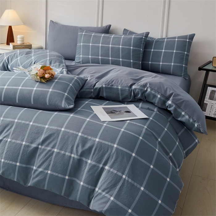 91家纺网 家纺一手货源 找家纺 盛秋家纺 2025新款格子单被套灰大格+蓝灰
