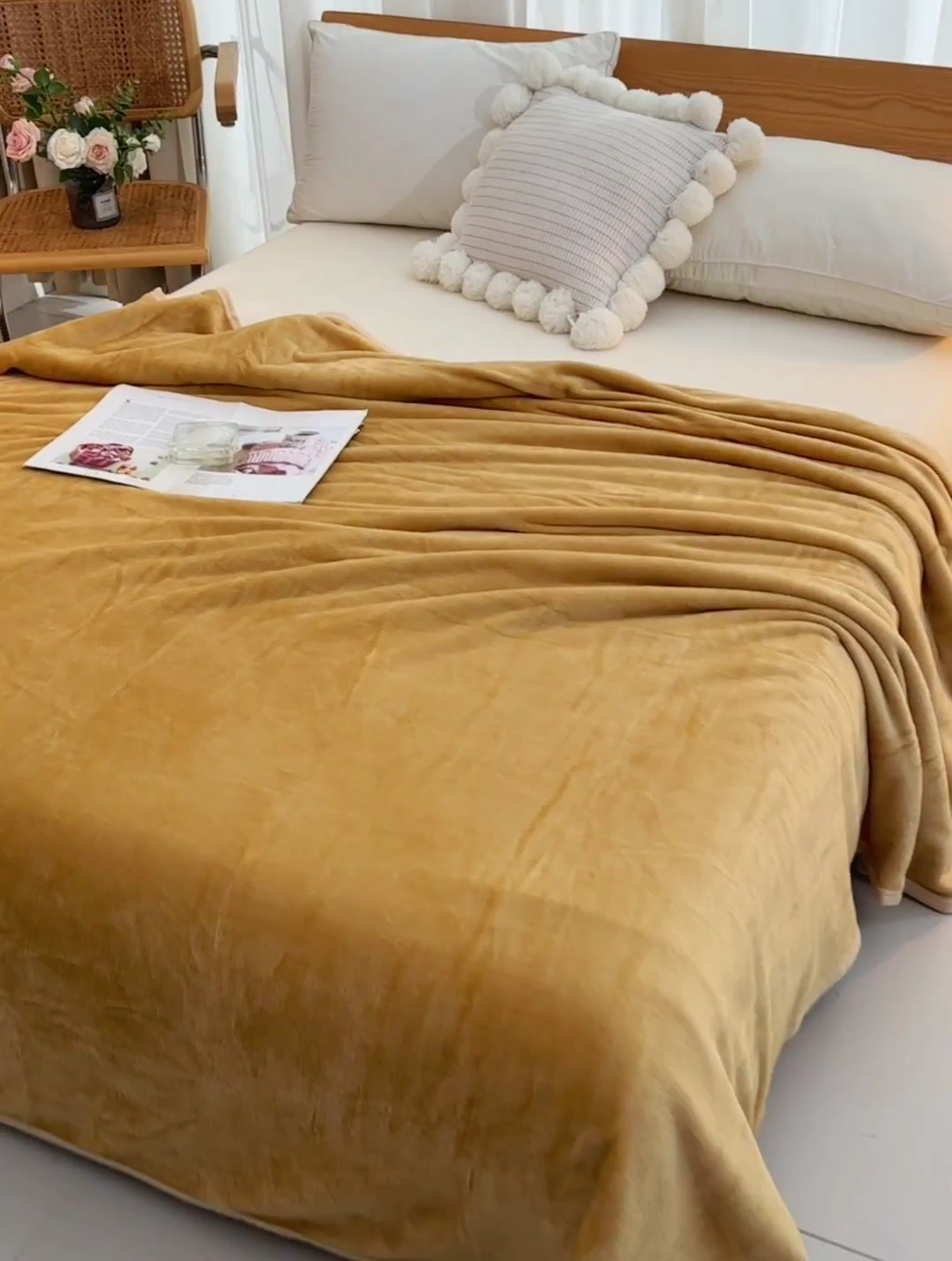 91家纺网 家纺一手货源 找家纺 仟人梦 2024新款A类高克重保暖法兰绒多功能保暖毛毯 浅驼