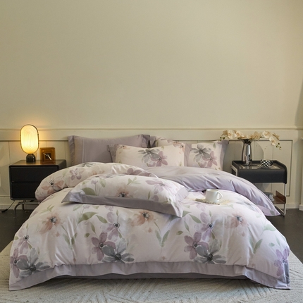 91家纺网 家纺一手货源 找家纺 （总）慕晨 2024新款A类全棉贡缎磨毛数码印花宽边简约风中高端四件套直播爆款