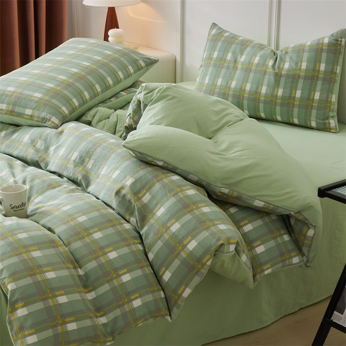91家纺网 家纺一手货源 找家纺 盛秋家纺 2025新款格子单被套伯曼+灰绿