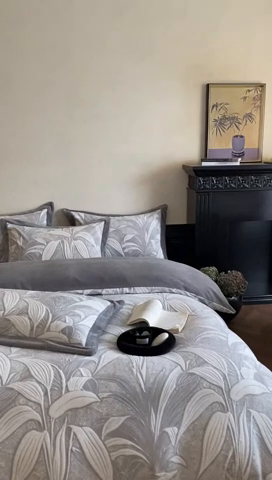 91家纺网 家纺一手货源 找家纺 梦享生活家居 2024新款加厚保暖牛奶绒四件套 叶璃-灰