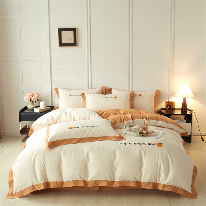 91家纺网 家纺一手货源 找家纺 （总）2025新款水洗磨毛刺绣四件套-桔子-拼角系列