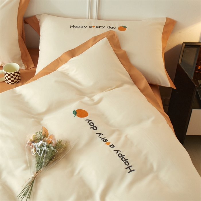 91家纺网 家纺一手货源 找家纺 （总）2025新款水洗磨毛刺绣四件套-桔子-拼角系列