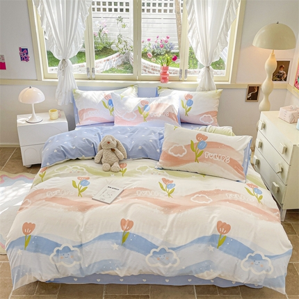 盛秋家纺 2025新款卡通单被套彩虹+蓝爱心