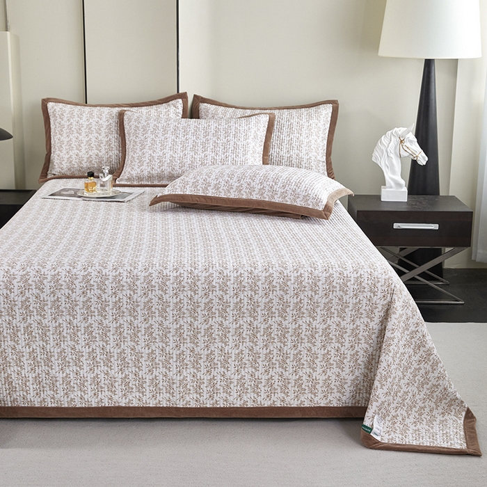 91家纺网 家纺一手货源 找家纺 莎果家纺 2025秋冬一面天丝一面绒高温砂洗床盖三件套 薇拉-棕